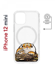 Чехол на iPhone 12 mini MagSafe Kruche Print тигр первый снег противоударный с магнитом КruЧЕ