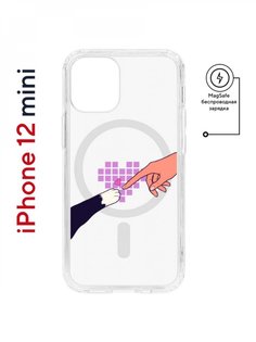 Чехол на iPhone 12 mini MagSafe Kruche Print Котолюбовь противоударный с магнитом КruЧЕ