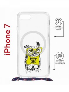 Чехол на iPhone 7/8/SE 2020,2022 MagSafe Kruche Print Сова в очках с магнитом, со шнурком КruЧЕ