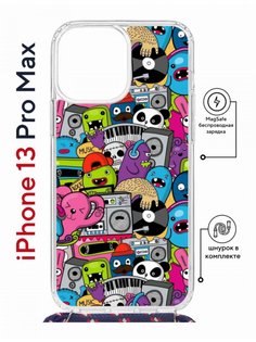 Чехол на iPhone 13 Pro Max MagSafe Kruche Print Monsters music с магнитом, со шнурком КruЧЕ