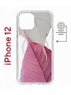 Чехол на iPhone 12/12 Pro MagSafe с принтом Kruche Print Pink and white с магнитом КruЧЕ