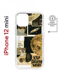 Чехол на iPhone 12 mini MagSafe Kruche Print Стикеры Космос противоударный с магнитом КruЧЕ