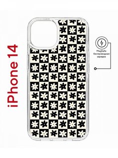 Чехол на iPhone 14 MagSafe с принтом Kruche Print Шахматы-цветы противоударный с магнитом КruЧЕ