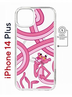 Чехол на iPhone 14 Plus MagSafe Kruche Print Розовая Пантера противоударный с магнитом КruЧЕ