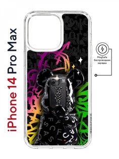 Чехол на iPhone 14 Pro Max MagSafe Kruche Print Микки Маус противоударный с магнитом КruЧЕ