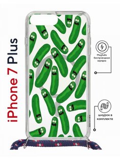 Чехол на iPhone 7 Plus/ 8 Plus MagSafe Kruche Print Огурчик Рик с магнитом, со шнурком КruЧЕ
