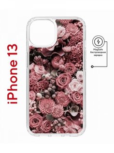 Чехол на iPhone 13 MagSafe с принтом Kruche Print цветы противоударный с магнитом КruЧЕ