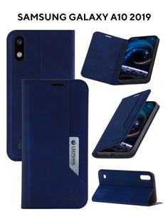 Чехол на Samsung A10 2019 Kruche Strict style синий,книжка с карманом для карт,с магнитом КruЧЕ