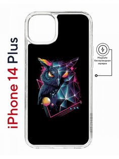 Чехол на iPhone 14 Plus MagSafe с принтом Kruche Print Retro Owl противоударный с магнитом КruЧЕ