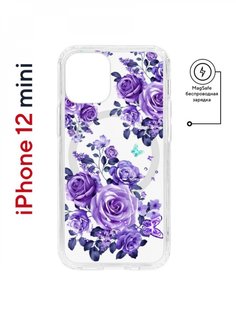 Чехол на iPhone 12 mini MagSafe Kruche Print Roses противоударный с магнитом КruЧЕ