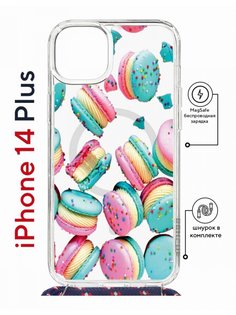 Чехол на iPhone 14 Plus MagSafe с принтом Kruche Print Макарон с магнитом, со шнурком КruЧЕ