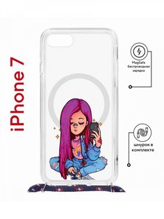Чехол на iPhone 7/8/SE 2020,2022 MagSafe Kruche Print Pink Hair с магнитом, со шнурком КruЧЕ