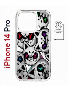 Чехол на iPhone 14 Pro MagSafe с принтом Kruche Print Angry Cats противоударный с магнитом КruЧЕ