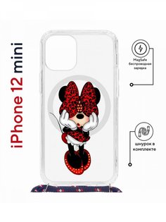 Чехол на iPhone 12 mini MagSafe с принтом Kruche Print Минни с магнитом, со шнурком КruЧЕ