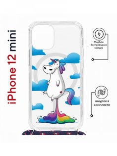 Чехол на iPhone 12 mini MagSafe Kruche Print Flying Unicorn с магнитом, со шнурком КruЧЕ