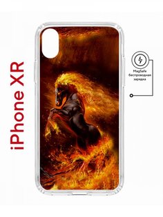 Чехол на iPhone XR MagSafe с принтом Kruche Print Конь огонь противоударный с магнитом КruЧЕ