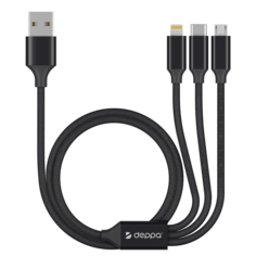 Кабель Deppa USB - Lightning/Type-C/MicroUSB 2.4А, 1.2 м, черный (72299)