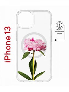 Чехол на iPhone 13 MagSafe с принтом Kruche Print Пион противоударный с магнитом КruЧЕ