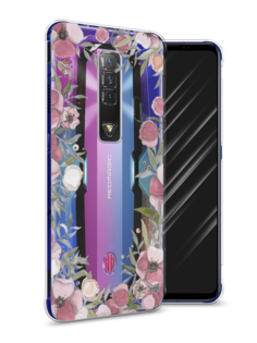 Чехол Awog на ZTE Nubia Red Magic 7 / ЗТЕ Нубиа Ред Мэджик 7 "Розовая цветочная рамка"