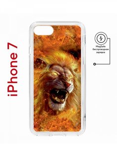Чехол на iPhone 7, 8, SE 2020 2022 MagSafe Kruche Print Лев противоударный с магнитом КruЧЕ