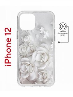 Чехол на iPhone 12/12 Pro MagSafe с принтом Kruche Print White roses с магнитом КruЧЕ