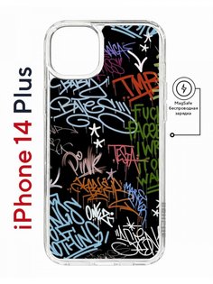 Чехол на iPhone 14 Plus MagSafe с принтом Kruche Print Граффити противоударный с магнитом КruЧЕ
