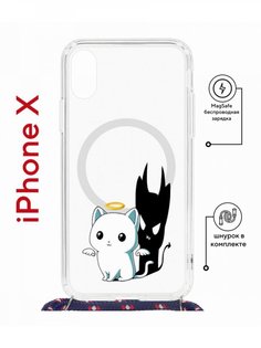 Чехол на iPhone X, Xs MagSafe с принтом Kruche Print Angel Demon с магнитом, со шнурком КruЧЕ
