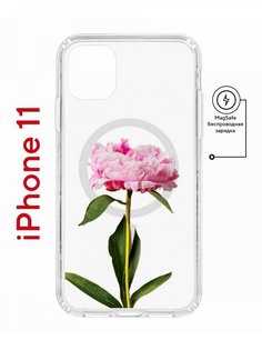 Чехол на iPhone 11 MagSafe с принтом Kruche Print Пион противоударный с магнитом КruЧЕ