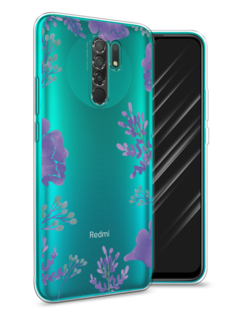 Чехол Awog на Xiaomi Redmi 9 "Сиреневая цветочная рамка"