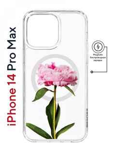 Чехол на iPhone 14 Pro Max MagSafe с принтом Kruche Print Пион противоударный с магнитом КruЧЕ