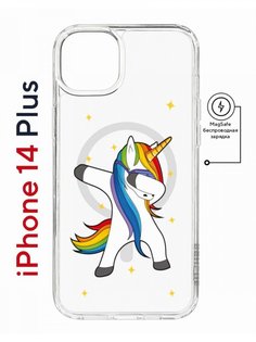 Чехол на iPhone 14 Plus MagSafe Kruche Print Единорожка противоударный с магнитом КruЧЕ