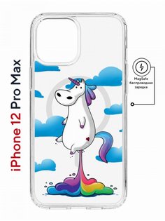 Чехол на iPhone 12 Pro Max MagSafe Kruche Print Flying Unicorn противоударный с магнитом КruЧЕ