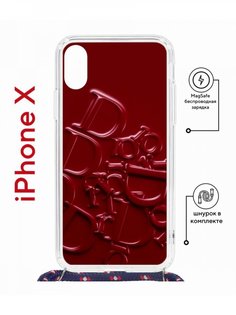 Чехол на iPhone X, Xs MagSafe с принтом Kruche Print Dior с магнитом, со шнурком КruЧЕ