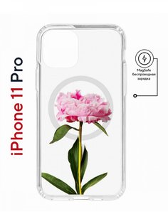 Чехол на iPhone 11 Pro MagSafe с принтом Kruche Print Пион противоударный с магнитом КruЧЕ