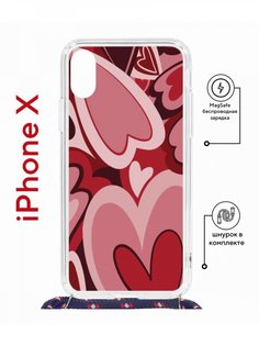 Чехол на iPhone X, Xs MagSafe с принтом Kruche Print Сердечки с магнитом, со шнурком КruЧЕ