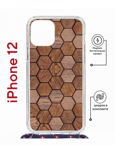 Чехол на iPhone 12/12 Pro MagSafe Kruche Print Текстура орех с магнитом, со шнурком КruЧЕ