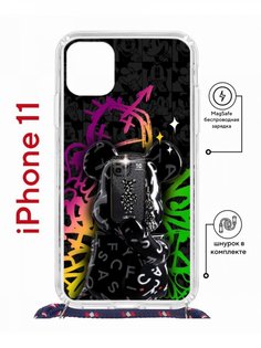 Чехол на iPhone 11 MagSafe с принтом Kruche Print Микки Маус с магнитом, со шнурком КruЧЕ