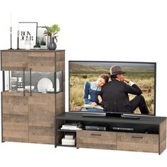 Комплект мебели Моби Трувор 13.70 тумба под ТВ + 13.306 комод с витриной дуб гранж песочный/интра Mobi