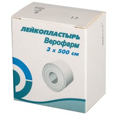 Лейкопластырь рулонный ВЕРОФАРМ, 3х500 см, тканевая основа, картонная коробка, 12 шт