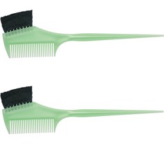 Dewal Кисть для окрашивания волос с расчёской JPP049, зеленый, черная щетина, (2шт.)