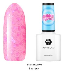 ADRICOCO Гель-лак для ногтей с цветной неоновой слюдой / Bubble Gum №01, малиновый
