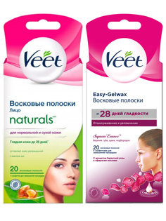 Набор Восковых полосок Veet Easy Gel-wax с маслом ши + бархатная роза по 20 шт./уп.