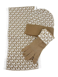Комплект (перчатки+шапка бини+шарф) женский Michael Kors 539240C коричневый, One Size