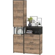 Комплект мебели Моби Трувор 13.205 шкаф-пенал с витриной + 13.307.02 комод с ящиками дуб гранж песочный/интра Mobi