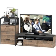 Комплект мебели Моби Трувор 13.70 тумба под ТВ + 13.307.02 комод с ящиками дуб гранж песочный/интра Mobi