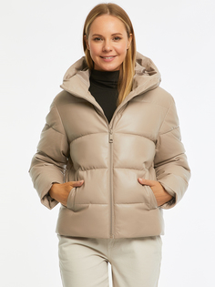 Кожаная куртка женская oodji 18A03027 бежевая 42 EU