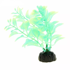 Декорация для аквариума Тритон растение пластмассовое светящееся зеленое 10 см