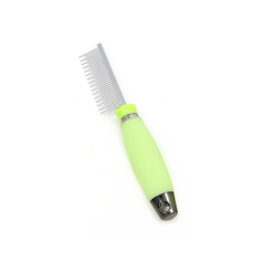 Расческа для животных PET STAR разнозубая, 32 зубца, с силиконовой ручкой, зеленая, 3x20см