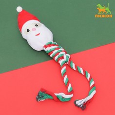 Игрушка для собак Пижон Дед мороз с канатом пищащая мягкая 32 см