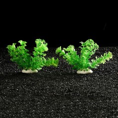 Искусственное растение для аквариума и террариума Пижон Аква кустовое зеленое 10 см 2 шт